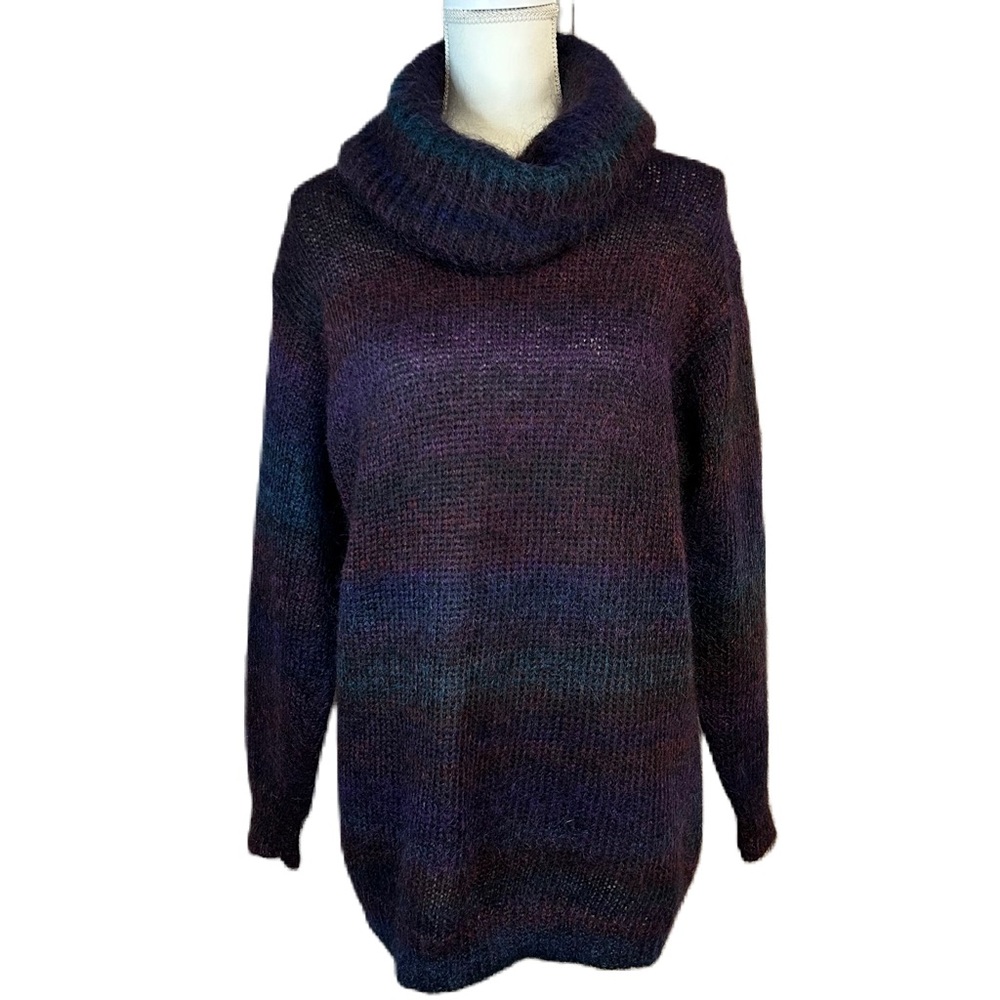 Vintage Womens‎ Mohair Blend Sweater Sz S Funnel Neck Pullover Oversized Fuzzy